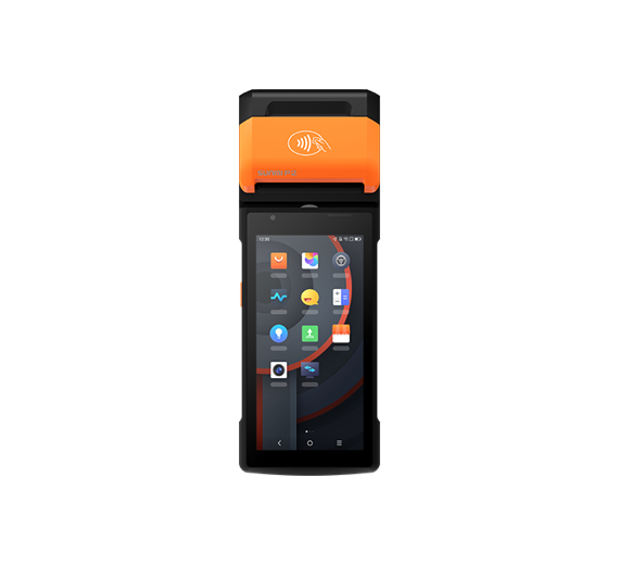Sunmi P2 — POS portátil com impressora — Terminal portátil com tela touch e impressora integrada. Disponível para locação mensal ou compra com homologação.
