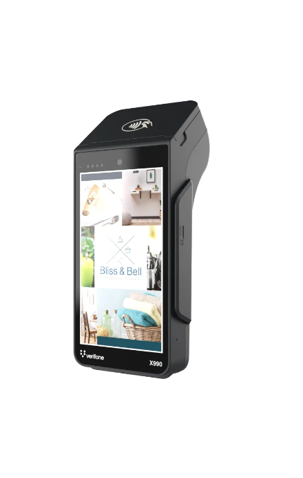 Smart POS portátil 4G — Smart POS Android com 4G de alta velocidade, NFC, EMV e bateria de longa duração.